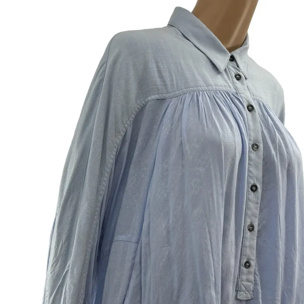 Free People Blue Lovely Day Button Down Top